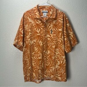 Columbia Sportswear Men’s L Hawaiian Orange Button Up Floral Shirt Palm Orange